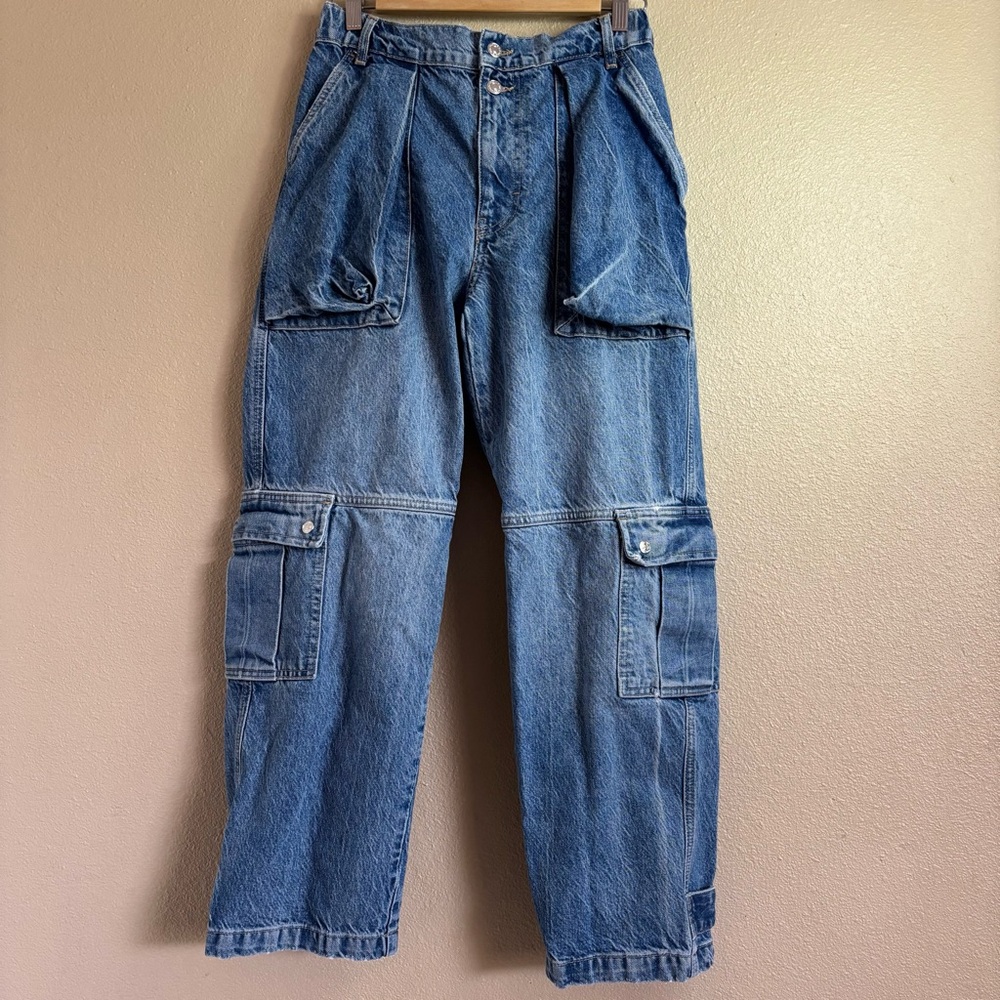 Free People We The Free Marx Slouchy Cargo Jeans In Bluebell 26 Boho
